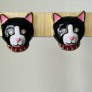 Heidi Daus Omega 🆕 “Tuxedo Cat” black cat chic earrings in original Heidi box